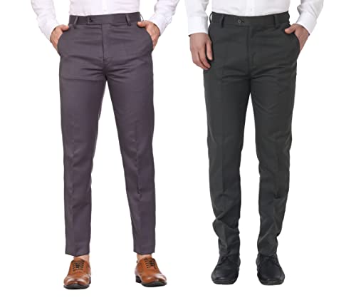 Image of MALENO Men Formal Trouser Regular Fit Solid | Soft and Breathable Pant Combo (Pack of 2)