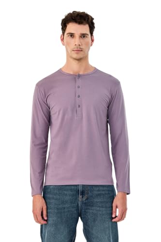 Image of SNITCH Men's T-Shirt | Regular Fit Henley Neck Full Sleeve Solid Pattern | Stretchable Rayon Cotton Spandex Blend Breathable Fabric for Casual & Everyday Wear