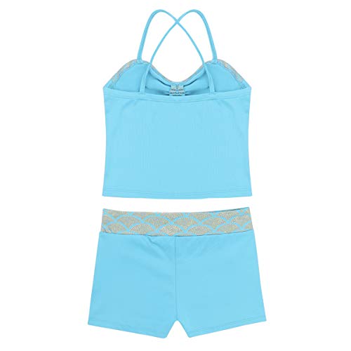 inhzoy Kids Girls 2PCS Mermaid Scales Pattern Crop Top and Shorts Swimming Tankini Sports Ballet Dancewear4