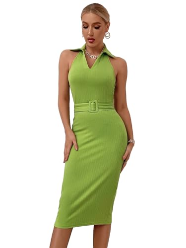 Image of Sugathari Solid Women V-Neck Ribbed Knit Sleeveless Bodycon Dress (MIDI 103)