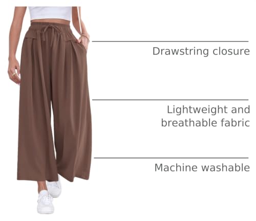 Image of ZJCT Wide Leg Palazzo Pants for Women Summer Beach Pants Flowy Loose Casual Lounge Pajama Yoga Pants with Pockets