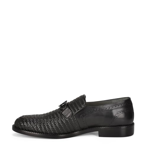 FRANCO CUADRA Men's Woven Leather Loafers, Black Formal Slip-On Moccasins with Monogram3