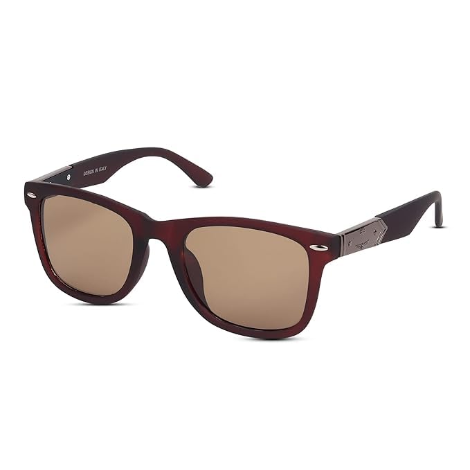 mashamart® Metal Hinges Heavy UV Protected Glass Lens Square Sunglasses for Men (Black & Brown)
