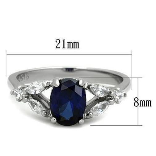 Oval Simulated Blue Sapphire & White Cubic Zirconia CZ Accented Engagement Ring, Hypoallergenic 316L Stainless Steel2