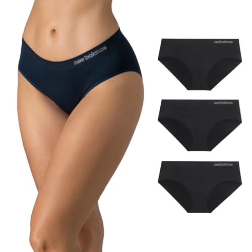 New Balance Womens Seamless Hipsters Underwear Ultra Comfort Performance Underwear for Women (3 Pack) Black XL