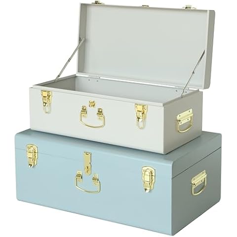 Vixdonos Decorative Large Metal Box Storage Trunk Chest Set of 2 College Dorm Organizer Cover