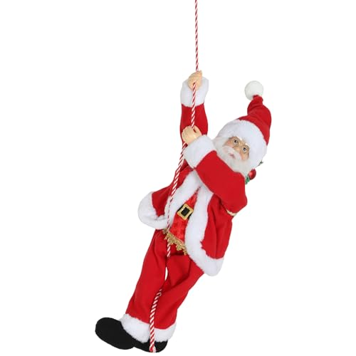 HOMCOM Weihnachtsmann Kletternd 60cm Weihnachtsmann Figur mit Seil...