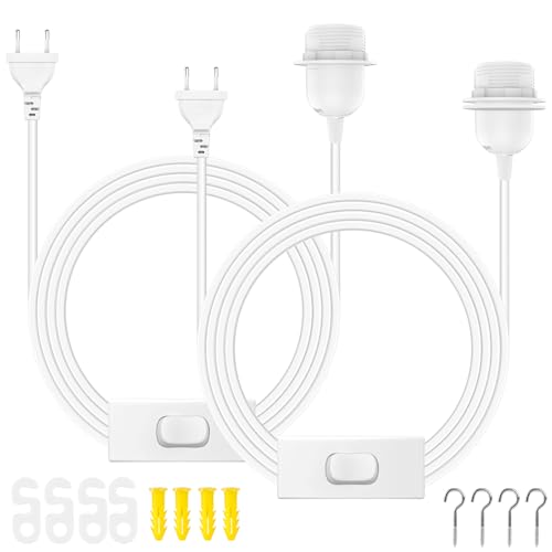 PLCatis 2 pièces Douille E27 Supports de Lampe E27 avec Câble d’Alimentation de 6 m Bague de Fixation Interrupteur et Fiche pour Plafonniers Lampes...