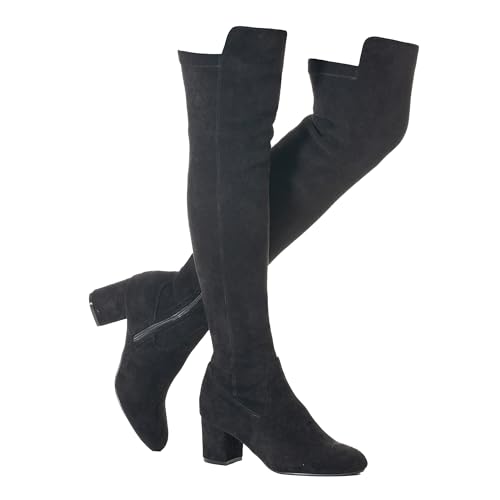 N.N.G Over the Knee Boots for Women Black Size 9 Low Heel Suede Thigh High 2inch Block Winter Long OTK Stretch Ladies Round Toe