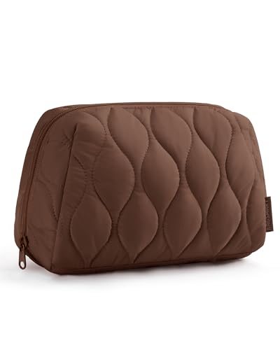 Image of BAGSMART Makeup Bag, Travel Cosmetic Bag, Puffy Padded Make Up Bag for Women, Makeup Organizer Case, Wide-open Pouch Purse, Travel Essentials, Toiletries Accessories Brushes (Coffee Brown)