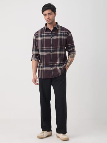 Image of The Souled Store Plaid: Black /Blue /Red Checks Long Sleeve Collared Neck Button Down Cotton Relaxed Fit Shirts for Men and Boys - Classic and Casual Wardrobe Essentials