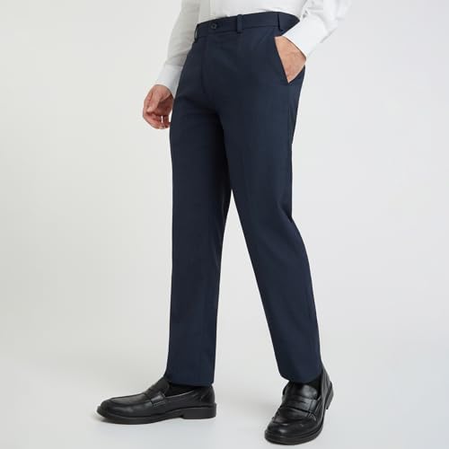 Image of Raymond Men's Slim Fit Mid Rise Solid Pattern Polyester Viscose Blend Flat Front Trouser