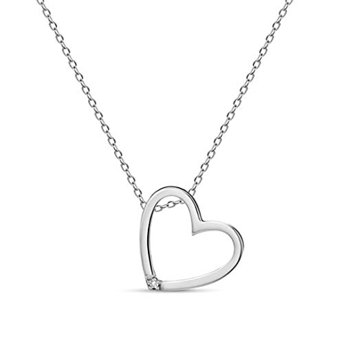 MIORE - Colgante Corazón para Mujer en Oro Blanco de 9K con Diamante Brillante - Cadena de Oro Blanco de 45 cm - Incluye Caja de Joyería