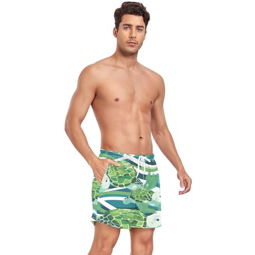 ATTX Cute Sea Turtles Mens Swim Trunks with Compression Liner 4.7" Inseam Quick Dry Lightweight Beach Pants #6584