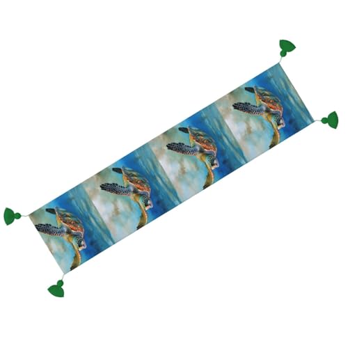 Chemin de table tortue de mer à franges de 152 cm pour une déco rustique