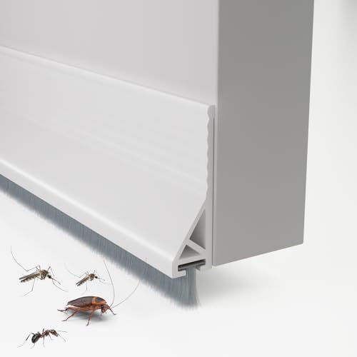 Door Draft Stopper with Brush 39 Door Sweep for Bottom of Door Self Adhesive Weather Stripping for Bottom of Door Under Door Seal Dust/Noise/Hot or Cold Air Insulation White 1 Pack