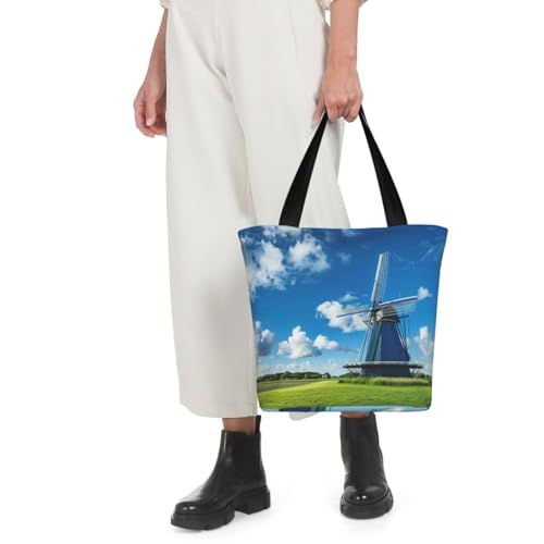 Windmill Blue Print Comfortable Shoulder Bag Summer HandbagTravel Beach Work Daily Use Versatile Carry 7