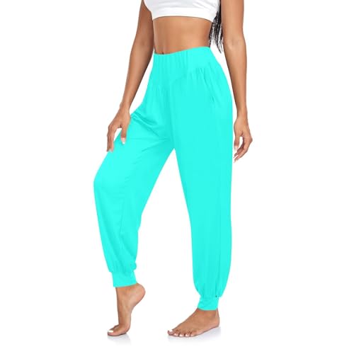 RPLIFE Pantalon de yoga bohème pour femme - Sarouel de vacances - Pantalon de survêtement d'été - Bleu turquoise, Bleu turquoise, M
