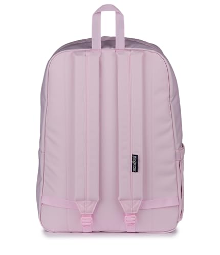 Image of JanSport Superbreak Plus FX Backpack - Work, Travel, or Laptop Bag with Water Bottle Pocket - Pink Ice Cherry Emb