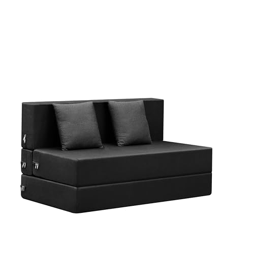 Image of 2-Seater, 4X6 | Convertible Sofa Cum Bed with Cushion Jute Fabric Perfect for Living Rooms & Guest Rooms - Black