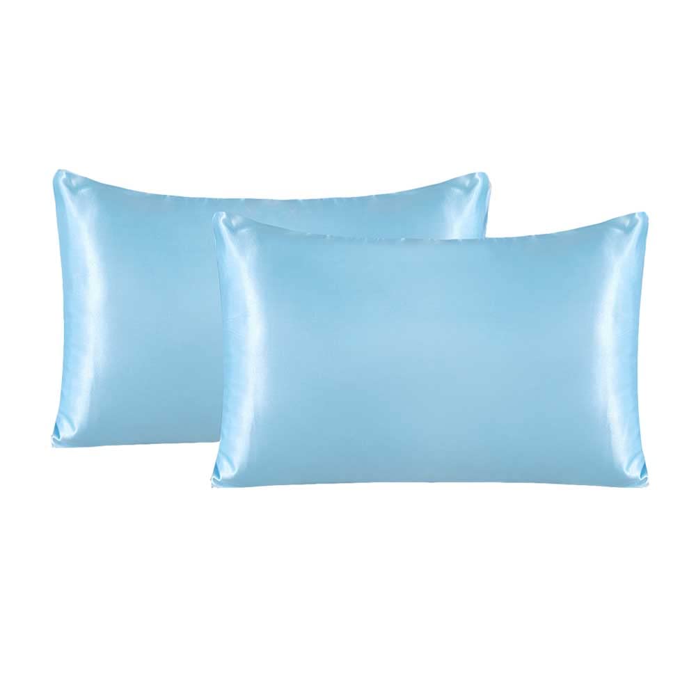 SOWUGI 2Pcs Ice Silk Pillowcase Pure Color Pillowcases Soft, Breathable, Skin Friendly Pillow Case (Light Blue)
