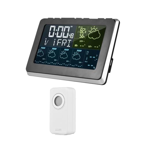 デジタル温度計 気象ステーション 屋外センサー 正確な温度湿度ゲージ 目覚まし時計 カラーディスプレイ