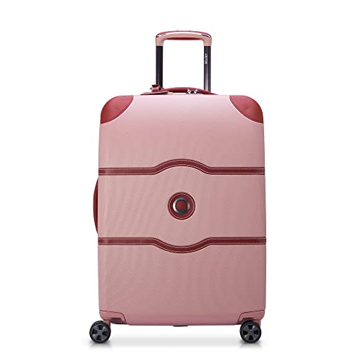 Image of DELSEY PARIS Chatelet Air 2.0 Checked Suitcase 24 Inch Medium, Hardside Polycarbonate Luggage, Dual-Density Spinner Wheels, TSA Lock, Pink