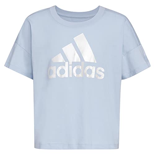 Adidas Girls' Short Sleeve Loose Box Tee, Blue Dawn, 5
