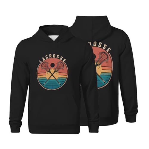 Kids Retro Vintage Lacrosse Sticks Boys Girls Lightweight Kangaroo Pocket Hoodies