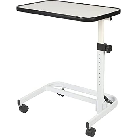 UNLICON Medical Rolling Bedside Table with Wheels, Over Bed Table with Storage, Serving Tray, Laptop Computer Desk for Elderly, Hospital Patient, Home Care, White Cover