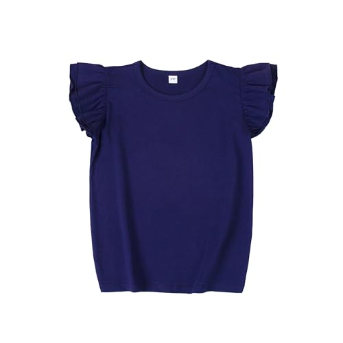 Image of LYSMuch Toddler Girls Short Sleeve Ruffle Basic Blouse | Size 2T-14Y Girls Summer Tops，Solid Kids Casual Clothes