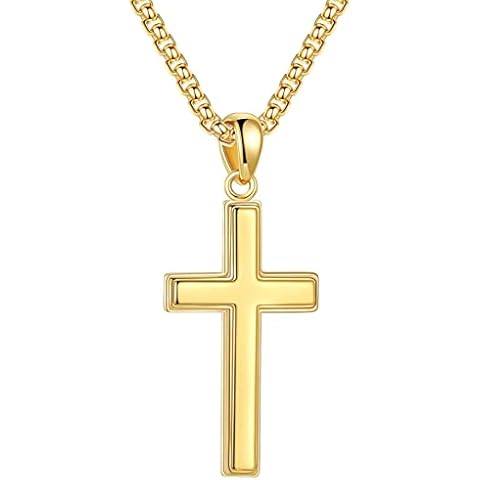 Ursteel Gold Cross Necklace for Men, Mens Cross Chain 18K Gold Plated Cross Necklace for Men 20 Inch Cross Necklace Jewelry Gifts for Men Father Valentines Gifts for Him Chain for Men Cover