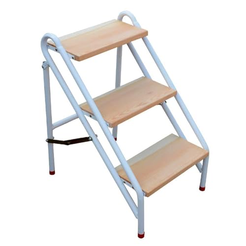 Escalón de paso Escalera plegable de metal de dos peldaños, resistente, con capacidad de 220 kg/440 lb - Taburete industrial con pedal ancho de madera - Banco de plataforma de doble uso for el hogar y