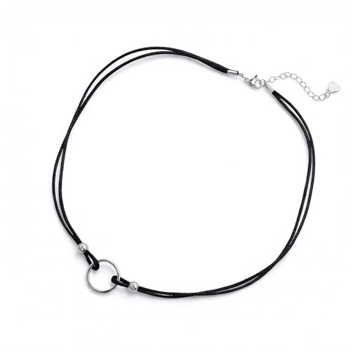 Agriajun Halloween Black Gothic Circle Choker Necklace for Women, Trendy Simple Goth Silver Beads String Collar Chain Necklaces Vampire Accessories Fashion Jewelry Gift