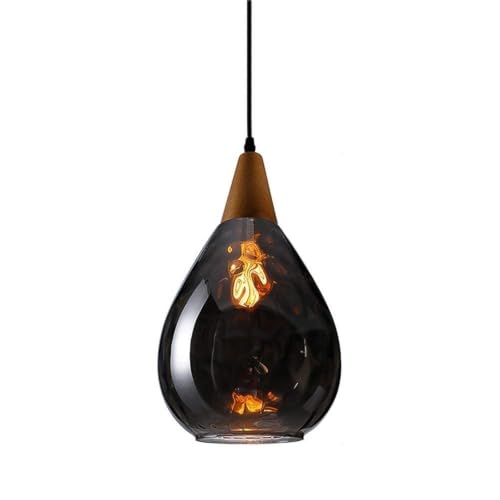 Lámparas de techo E27 para restaurante y comedor con diseño creativo de madera y cristal