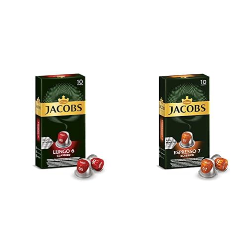 Jacobs Capsule Lungo 6 Classic Kapsül Kahve ve Jacobs Espresso 7 Classico, Orta Yoğunluk, Dengeli ve Meyvemsi Espresso Kapsülleri, 10 Adet