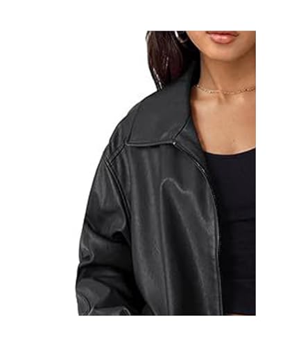 Sexyshine Women's Oversized Jackets PU Leather Leather Faux Motorcycle Plus Size Moto Biker Coat Fall Outfits4