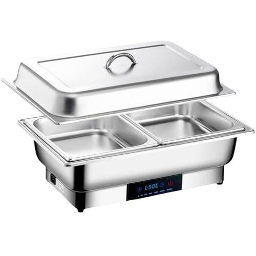 Deerouビュッフェサーバー 9L 業務用電気フードウォーマー 電気加熱 湯煎式 温度制御 保温ミールストーブ ホットプレート フードウォーマー ステンレス製 110v 業務用 (二重コンパートメント 9L,ステンレス製の携帯用蓋)