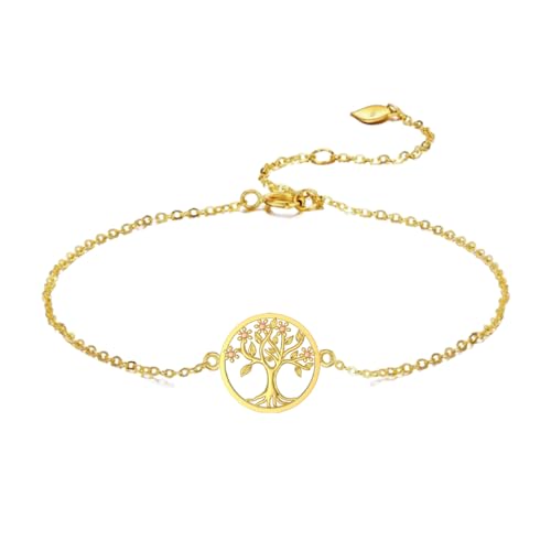 Solid 14K Gold Tree of Life Necklace/Bracelet for Women, 14kt Gold Owl Necklace Family Tree Pendant Necklaces Fine Jewelry Gifts for Mom Wife Nana Christmas Birthday