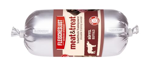 Fleischeslust Hundewurst, Meat&Treat Büffel (15x200g), schnittfeste Trainingswurst, Hundesnack, Leckerli für Hunde