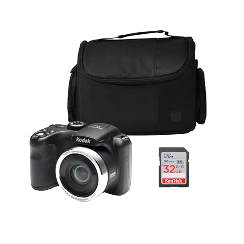 Kodak PIXPRO AZ252 16MP Digital Camera Black Compact Camera - Zoom, Image Stabilization - Perfect for Photography Enthusiasts Bundle with 32GB Memory Card, and Camera Case (3 Items)