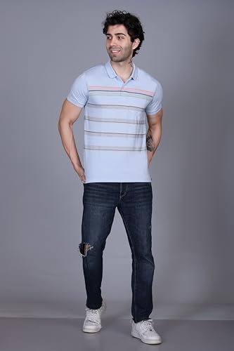 Image of SANE ORIGINALS T-Shirt for Men with Pocket || Textured Striped Polo for Men