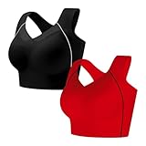 MOONBADI BH schwarz+rot Yoga Sport-BH Damen Bustier mit Gepolstert - Atmungsaktiv Ohne Bügel Sports Bra Top still BH 110D