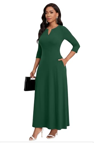 Image of MarryUP Women's V-Neck 3 /4 Sleeve Elegant Maxi Dress with Pockets Church Dresses 2026