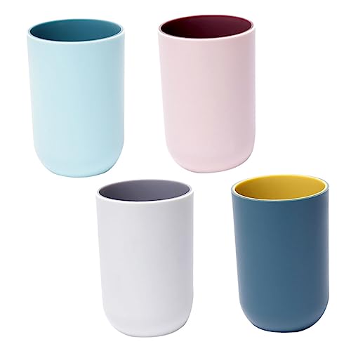 HOLIDYOYO 4pcs Assorted Color Toothbrush Cups Simple Stylish Washing Mugs for Home Use Smooth Polished Design Capacity Wear-Resistant Health-Safe Material