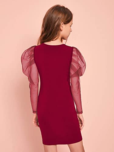 WDIRARA Girl's Sheer Mesh Puff Long Sleeve Round Neck Bodycon Mini Dress2