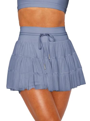 EARKOHA 2025 Skirts for Women High Waist Tie Pleated Solid Color Mini Skirt with Pockets Blue L