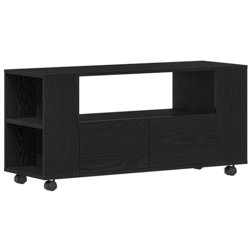 vidaXL TV-Schrank mit Rollen Schwarz Eichen-Optik 102x34,5x43cm, TV-Möbel, TV-Board, TV-Sideboard, TV-Ständer, TV-Bank, Fernsehschrank, Fernsehtisch
