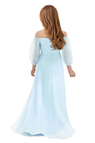 Elegant Boat Neck Junior Girls Bridesmaid Dress Long Sleeve A Line Formal Birthday Chiffon Dress2