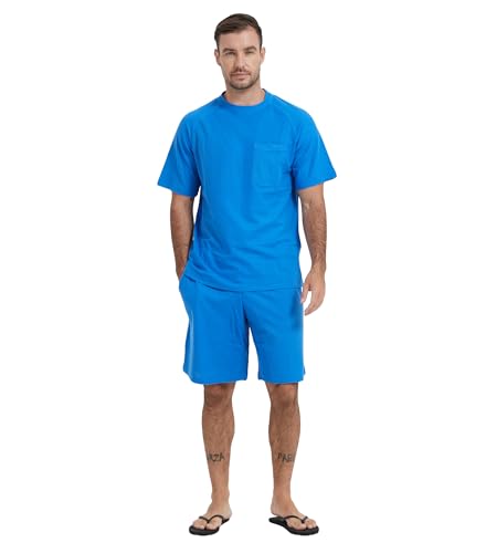 Men's Cotton Shorts Pajamas Set, Short Sleeve Shirt Sleepwear Summer Nightwear Lightweight Sleep Sets [ S-3XL ]